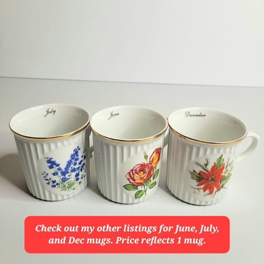 Original Czechoslovakia Crown D DECEMBER Flower of The Month POINSETTIA Mug Cup - Picture 5 of 8